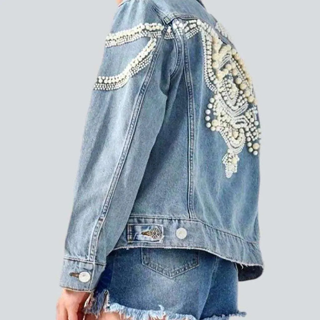 Pearl embellished boho denim jacket | Jeans4you.shop