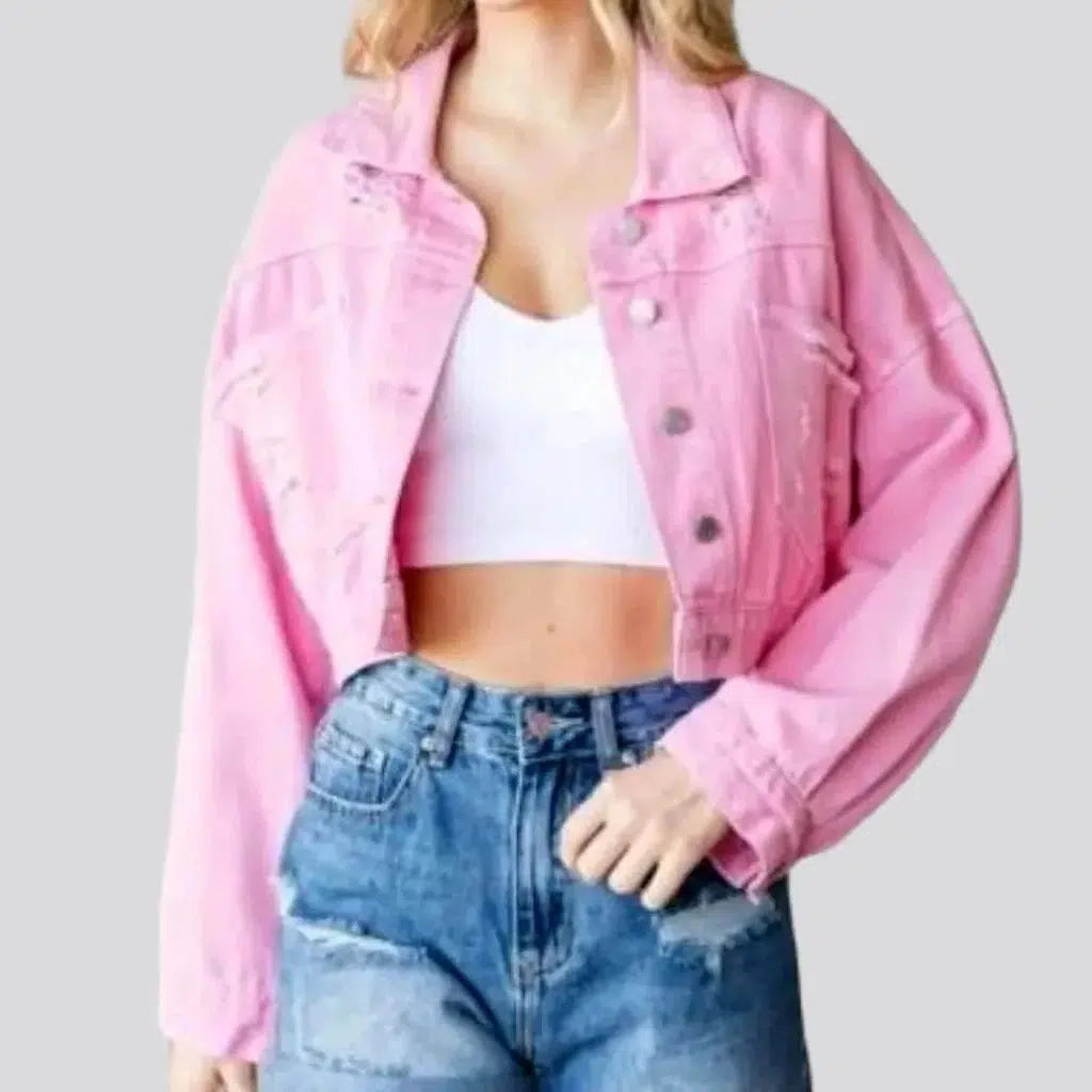 Pink boho women's jean jacket | Jeans4you.shop