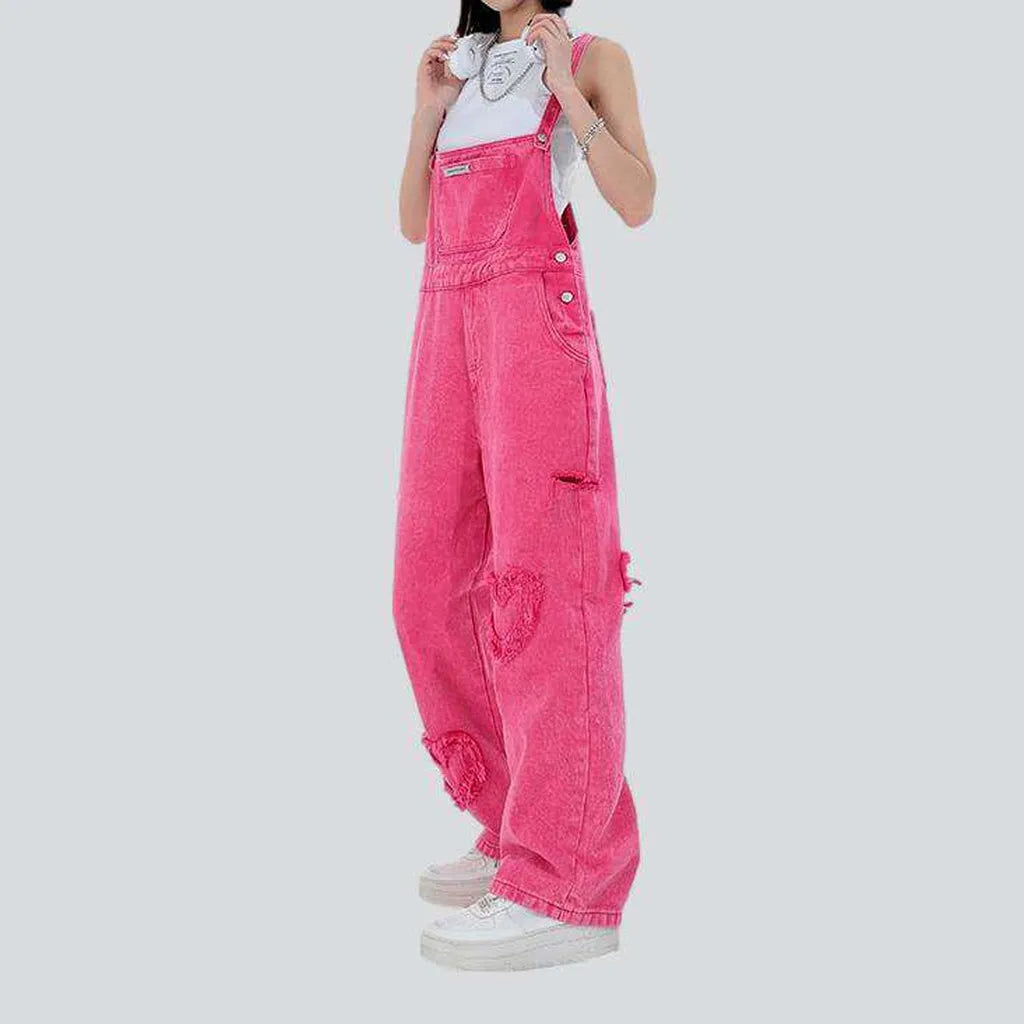 Pink embroidered women's denim jumpsuit | Jeans4you.shop
