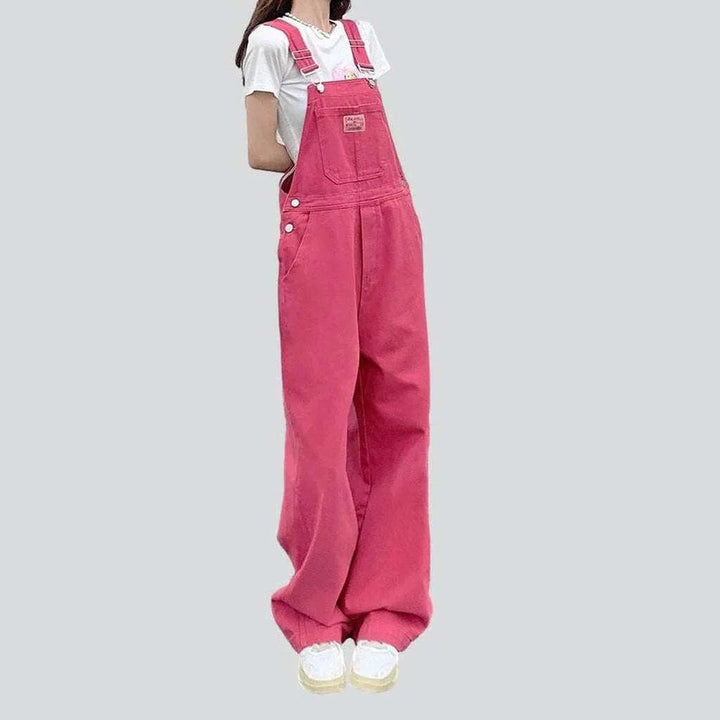 Pink loose women's denim overall | Jeans4you.shop