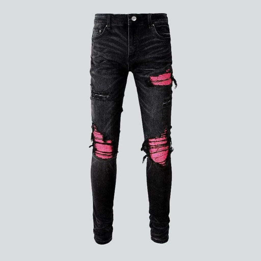 Pink patch men's biker jeans | Jeans4you.shop