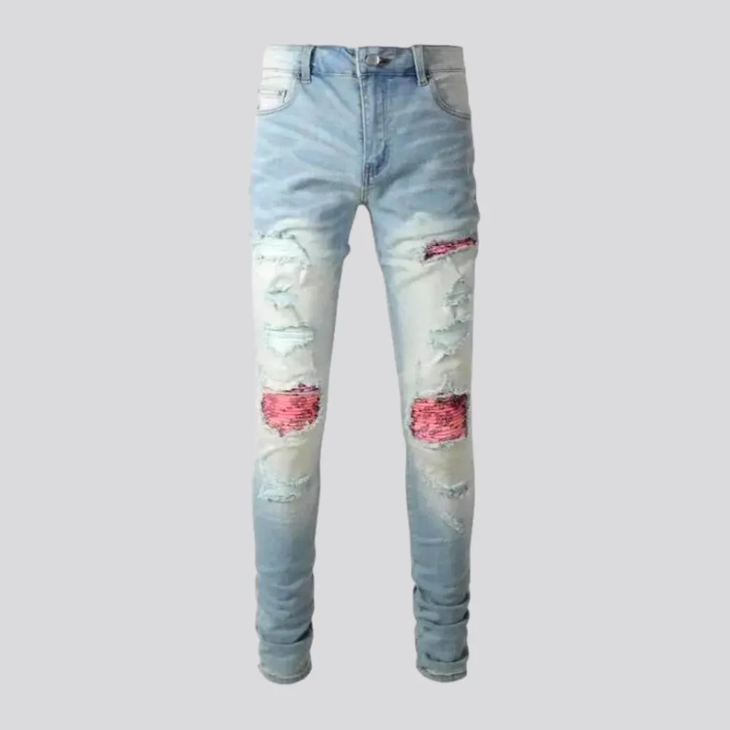 Pink-patch men's skinny jeans | Jeans4you.shop