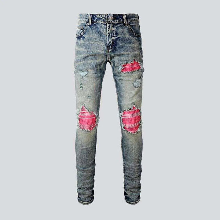 Pink patchwork knees men's jeans | Jeans4you.shop