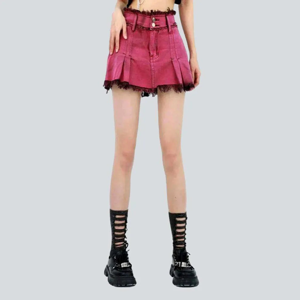Pink pleated mini denim skirt | Jeans4you.shop