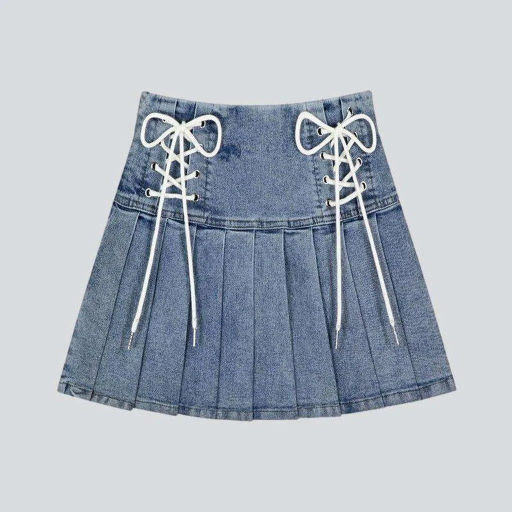 Pleated denim skirt with drawstrings | Jeans4you.shop