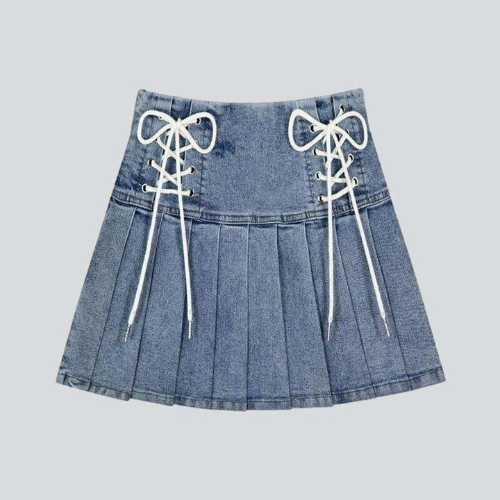 Pleated denim skirt with drawstrings | Jeans4you.shop