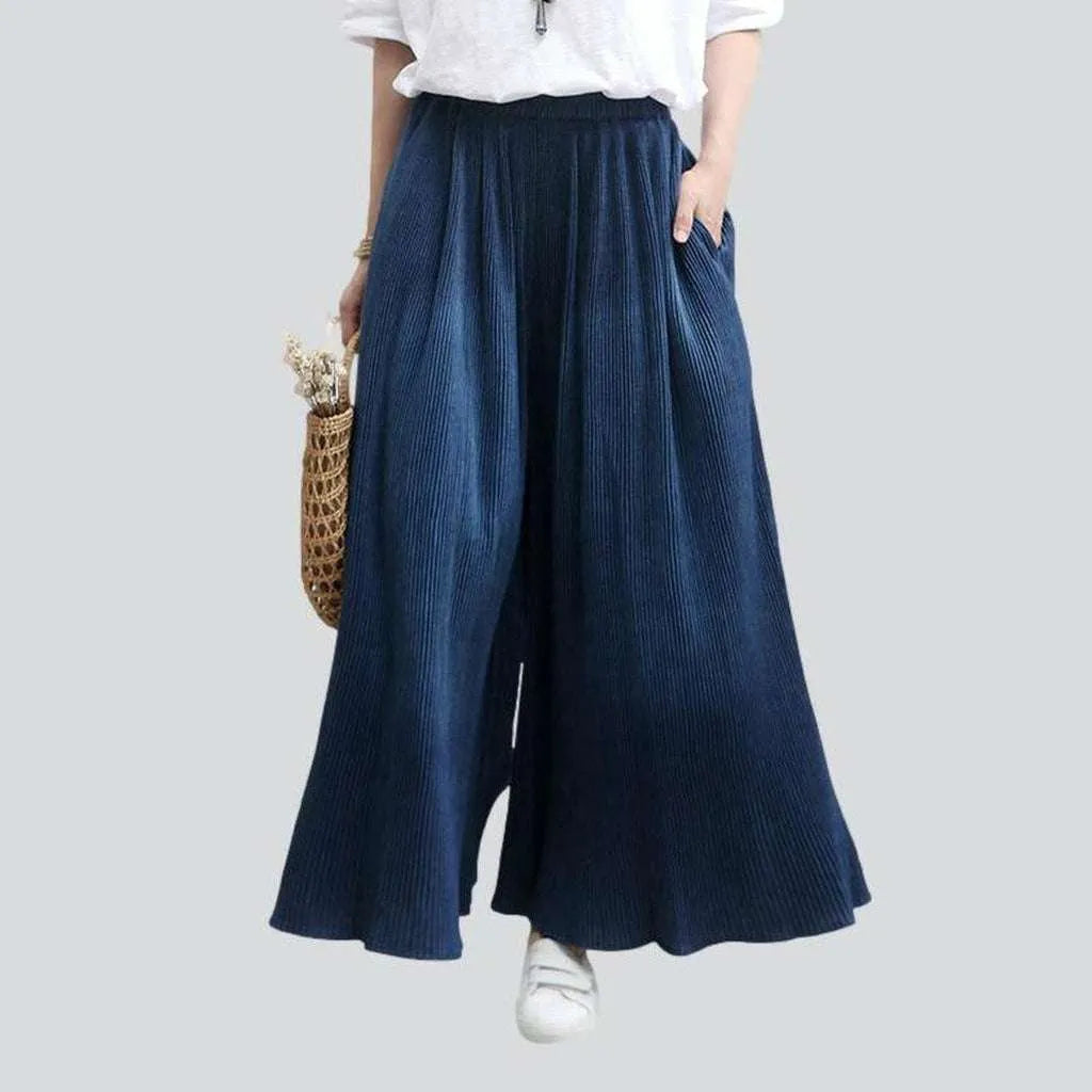 Pleated navy culottes denim pants | Jeans4you.shop