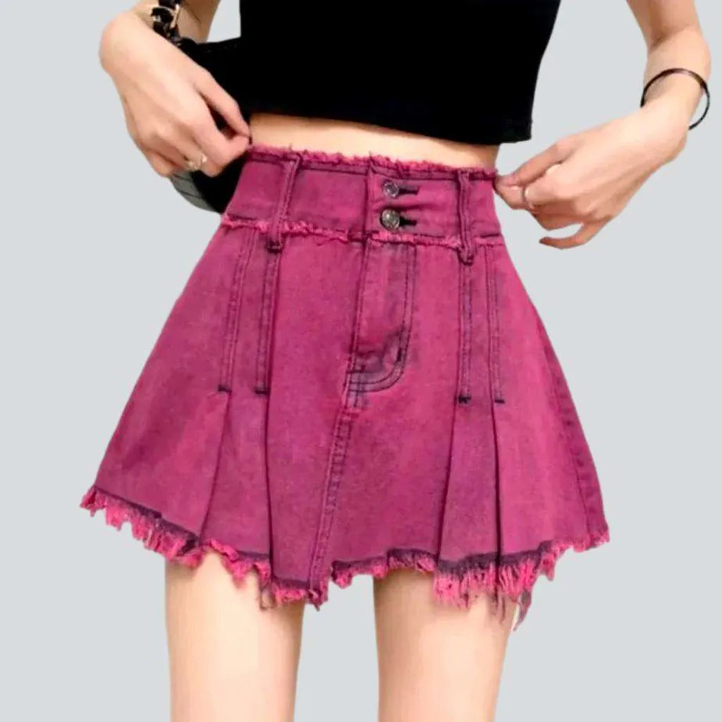 Pleated over-dyed pink denim skirt | Jeans4you.shop