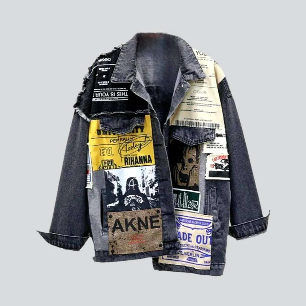 Poster print patchwork denim jacket | Jeans4you.shop