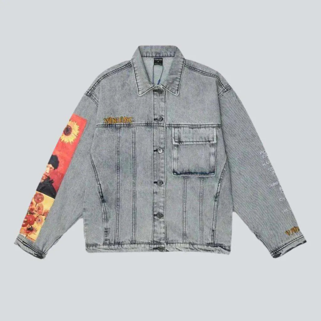 Printed sleeve oversized denim jacket | Jeans4you.shop