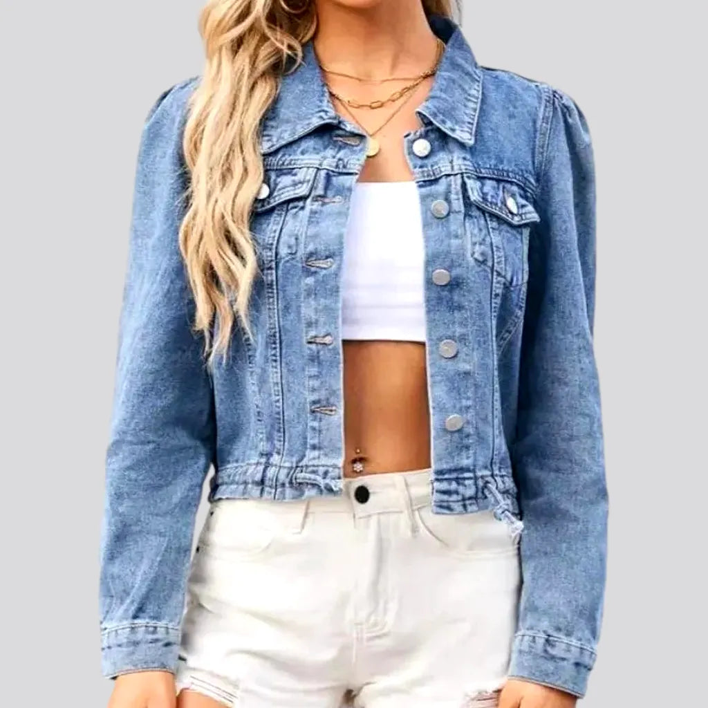 Puff-sleeves slim jean jacket
 for women | Jeans4you.shop