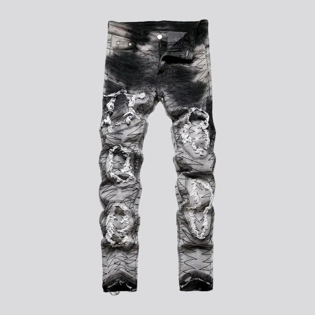Raw-hem men's patched jeans | Jeans4you.shop
