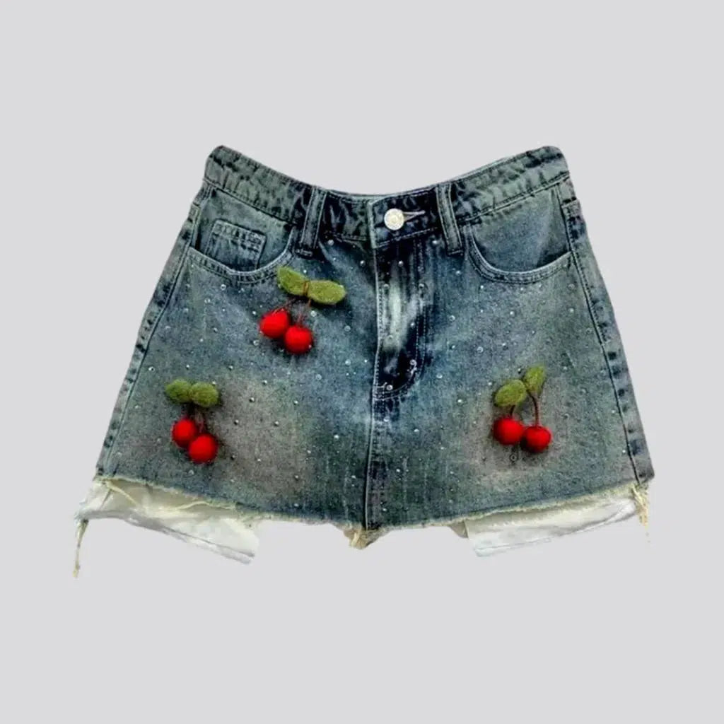 Raw-hem red-cherry jeans skort
 for ladies | Jeans4you.shop