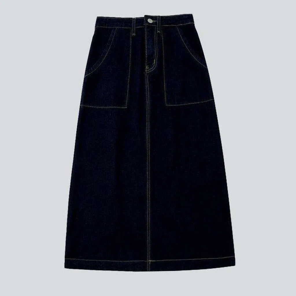 Rectangle pocket long denim skirt | Jeans4you.shop