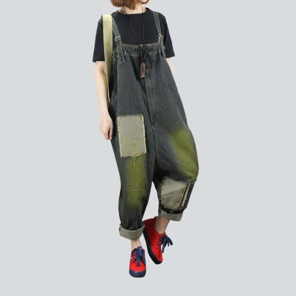 Rectangle print women's denim jumpsuit | Jeans4you.shop