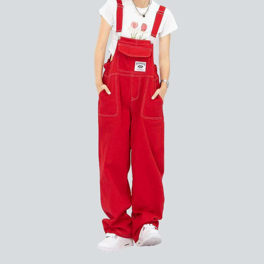 Red baggy women's denim dungaree | Jeans4you.shop