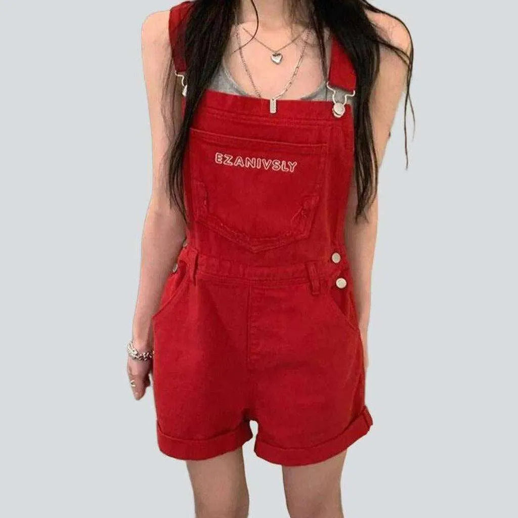 Red denim romper for women | Jeans4you.shop