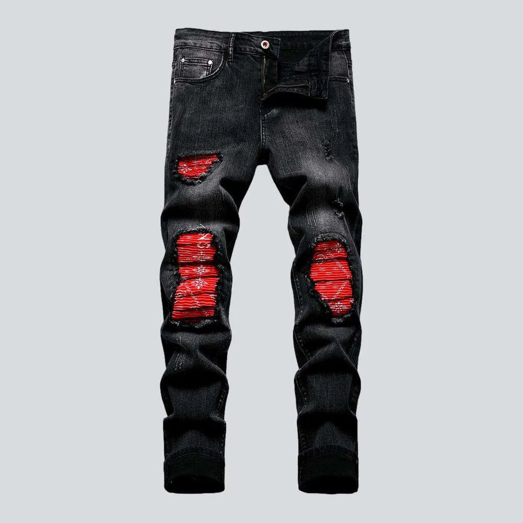 Red knees men's moto jeans | Jeans4you.shop