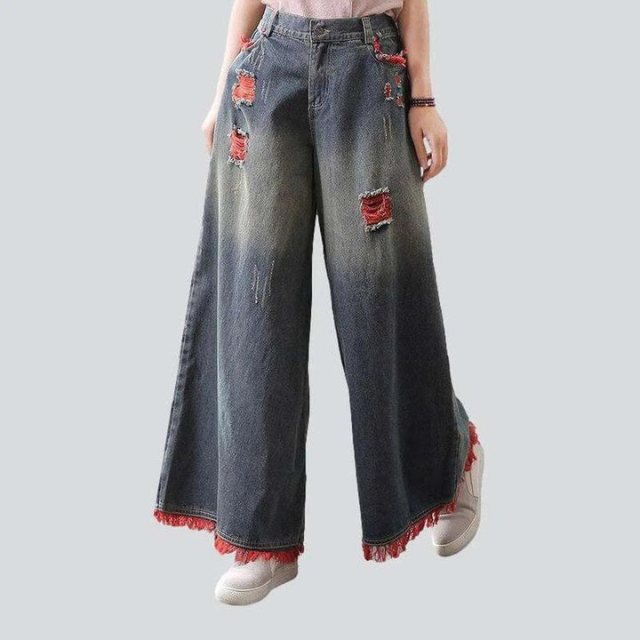 Red ripped women's culottes jeans | Jeans4you.shop