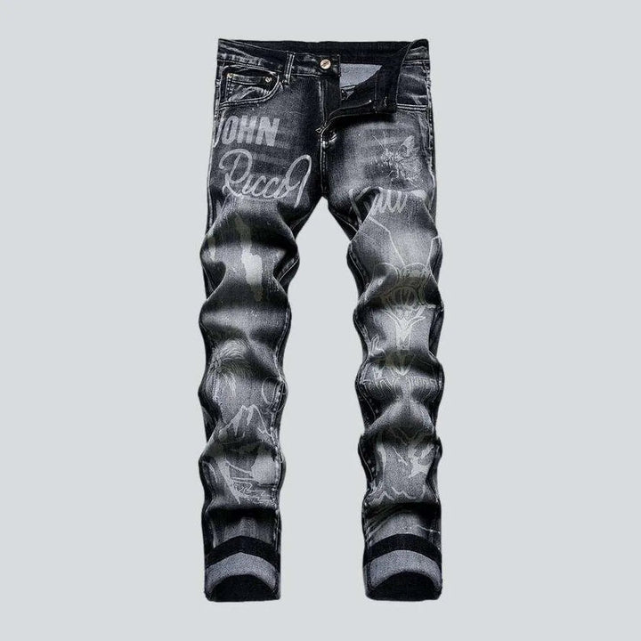 Retro-print black men's jeans | Jeans4you.shop