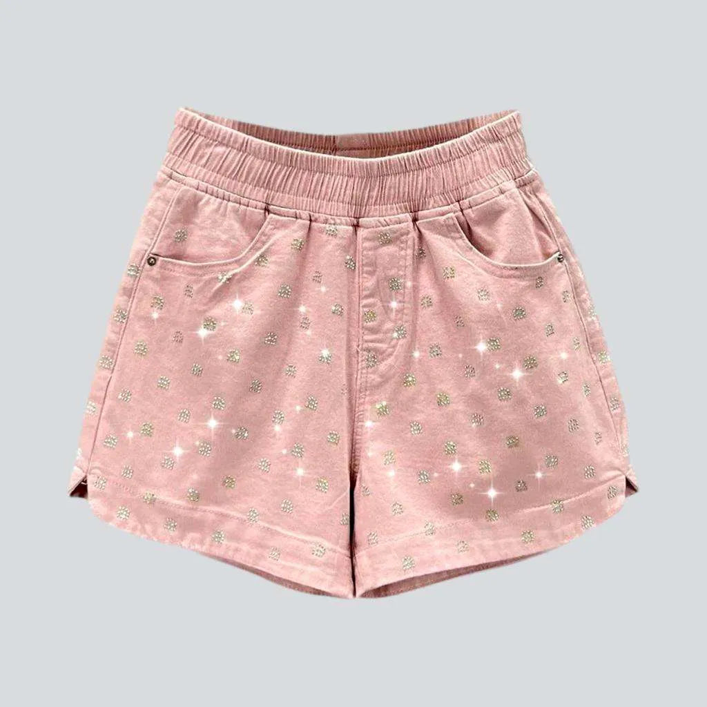 Rhinestone denim shorts with rubber | Jeans4you.shop