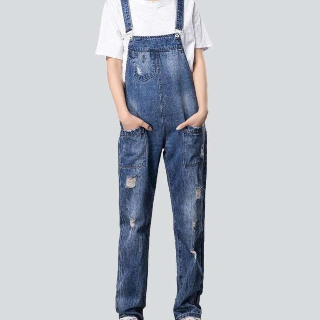 Ripped blue women's denim dungaree | Jeans4you.shop