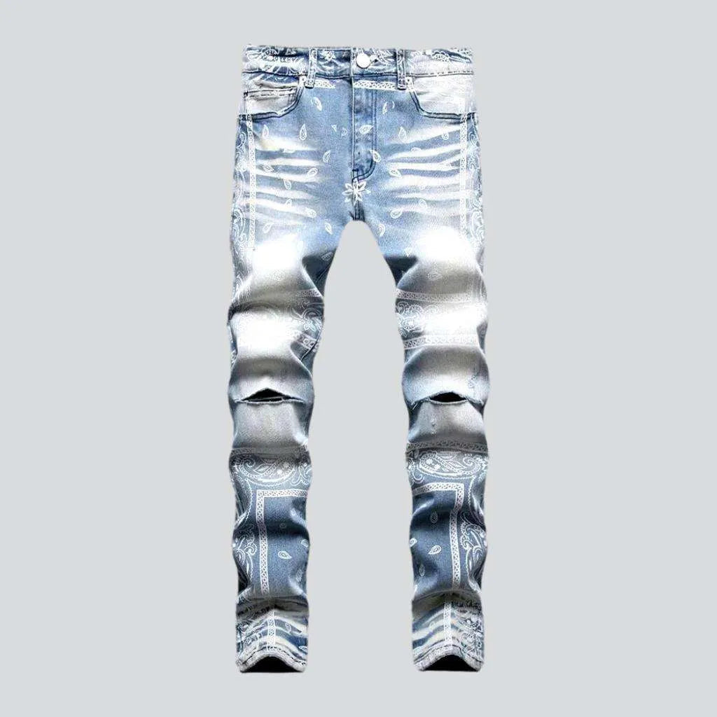 Ripped knees ornament men's jeans | Jeans4you.shop