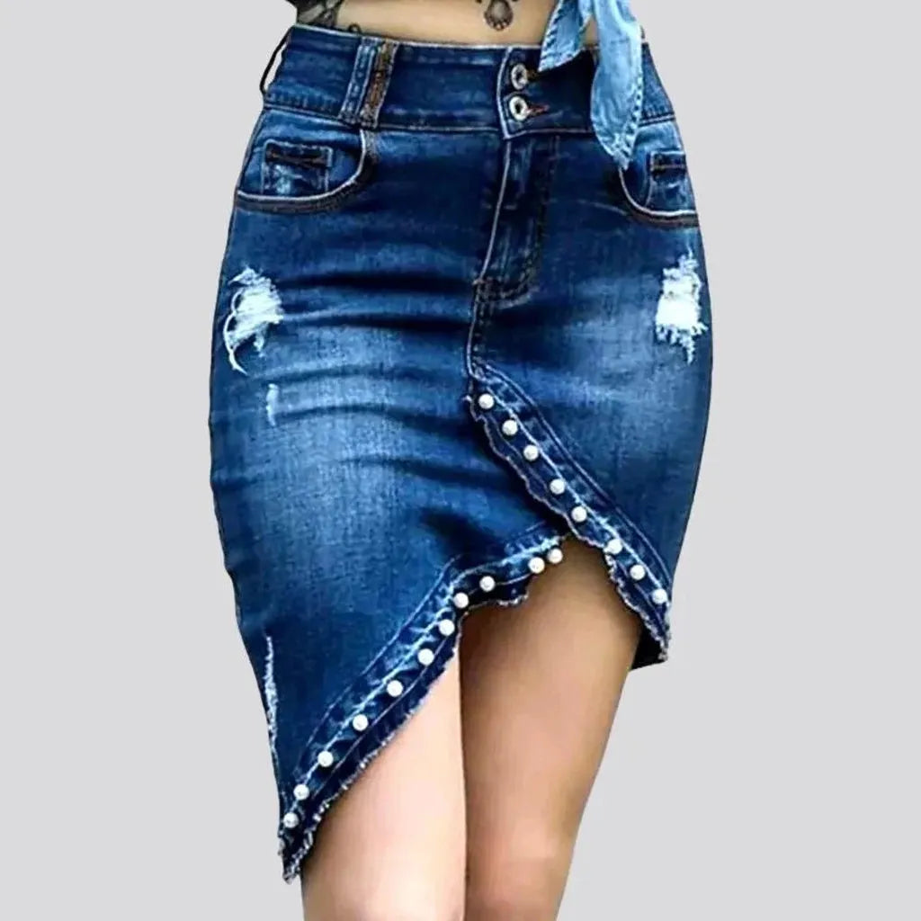 Rivet sanded denim skirt
 for ladies | Jeans4you.shop
