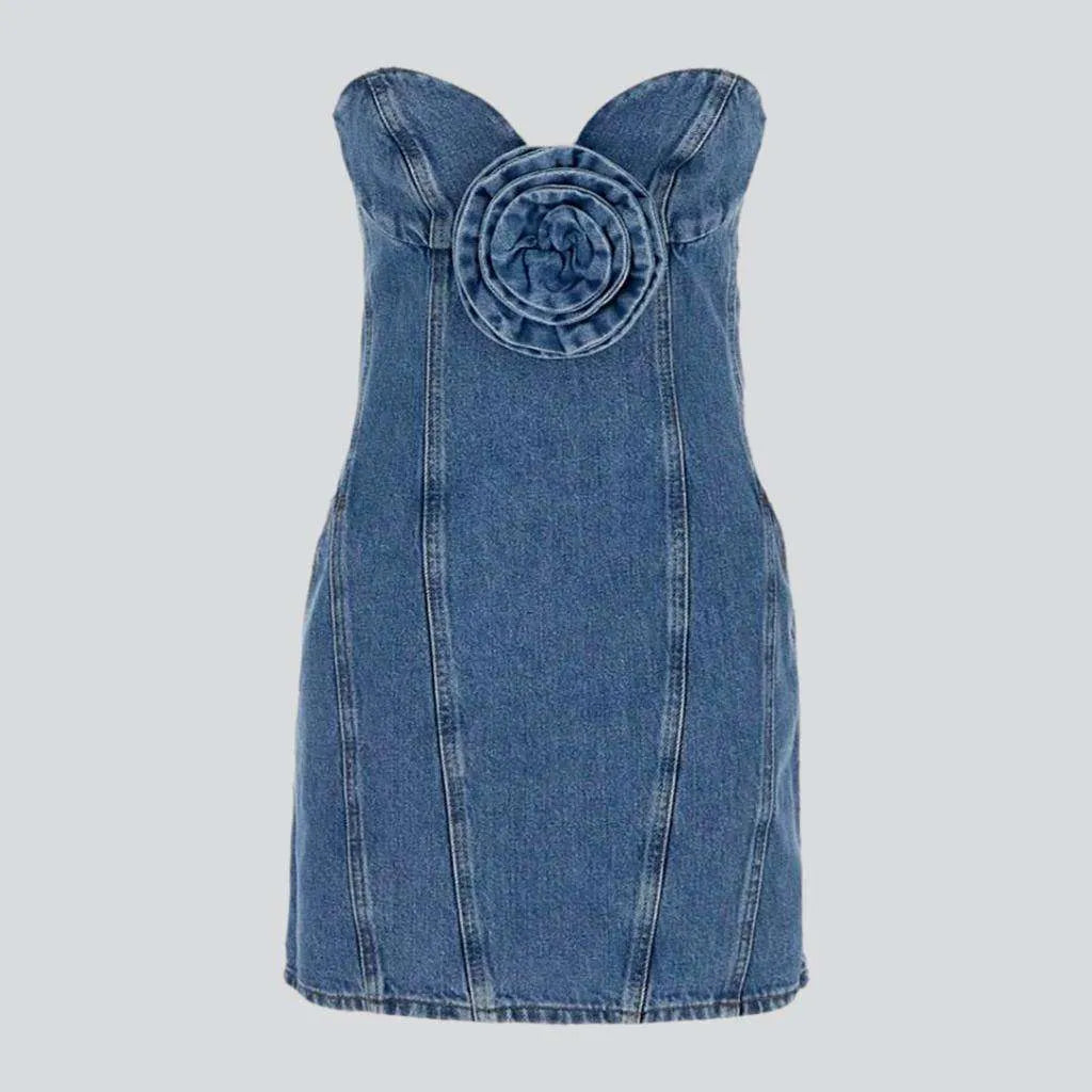 Rose embellished strapless denim dress | Jeans4you.shop