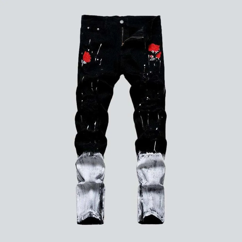 Rose embroidery ripped men's jeans | Jeans4you.shop