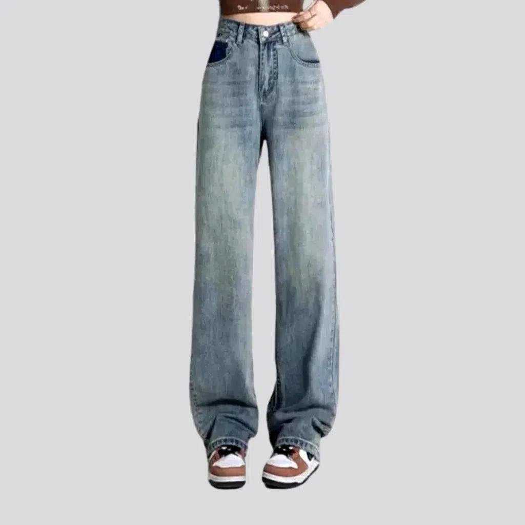 Wide-leg sanded jeans
 for women