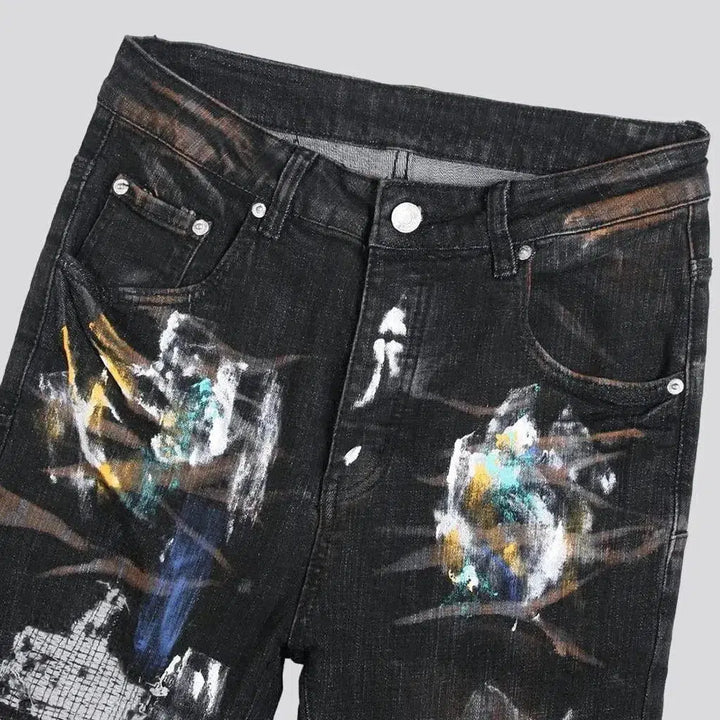 Mid-waist paint-stains jeans
 for men