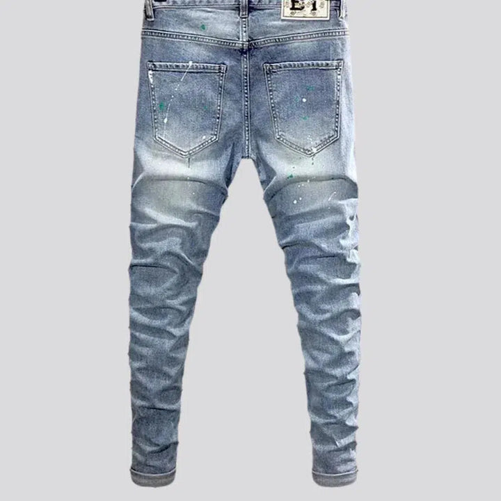 Skinny color men's patches jeans