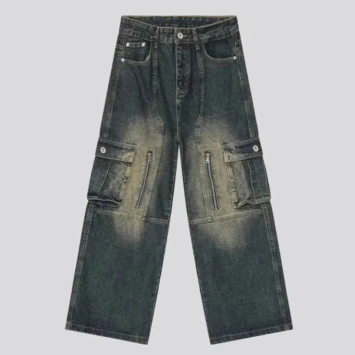 Floor-length men's dark-wash jeans