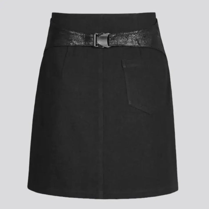 Zipper black jean skirt
 for women