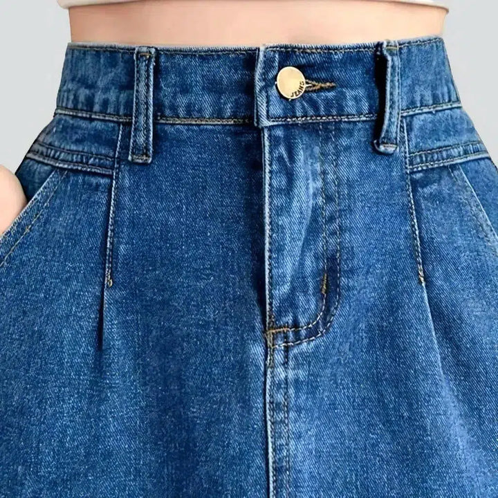 90s pleated-waistline denim skirt
 for women