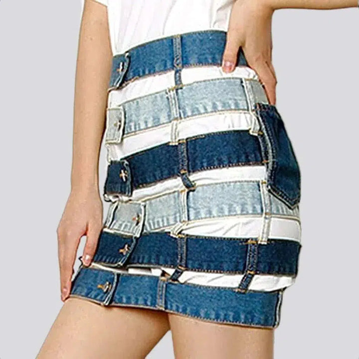 Fashion patchwork denim skirt
 for women