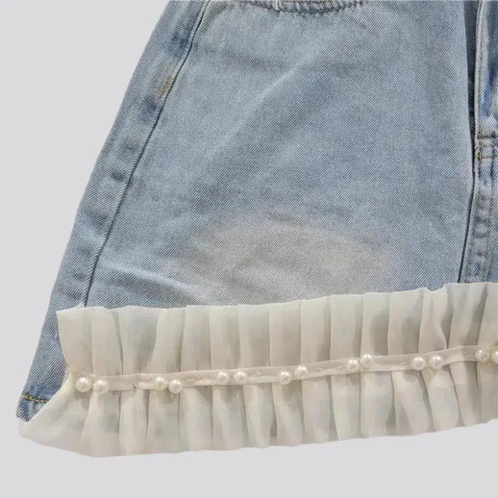 Mini mid-waist jeans skort
 for women
