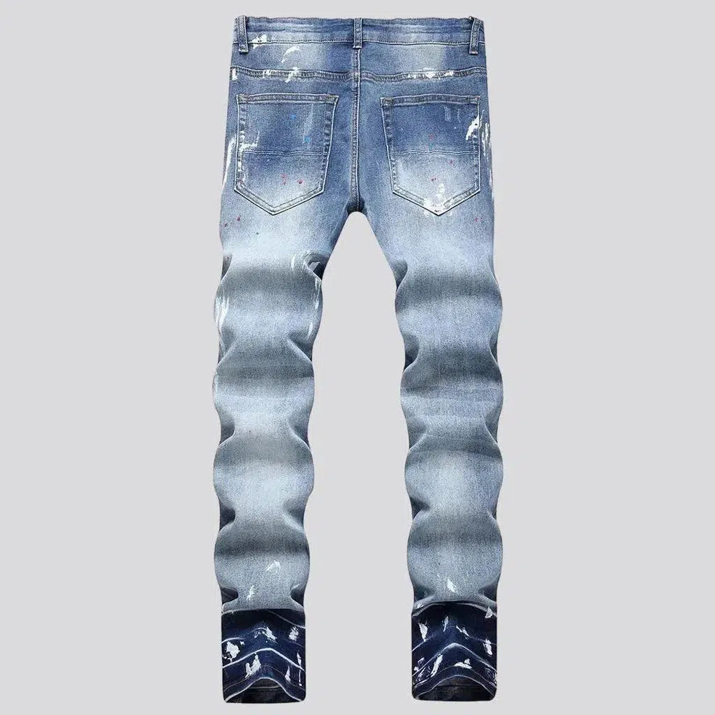 Sanded white-stains jeans
 for men