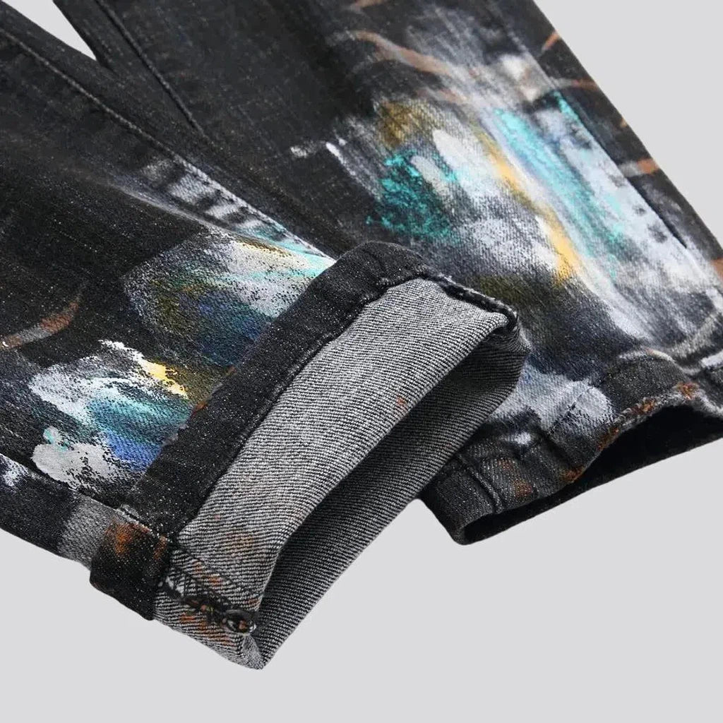 Mid-waist paint-stains jeans
 for men
