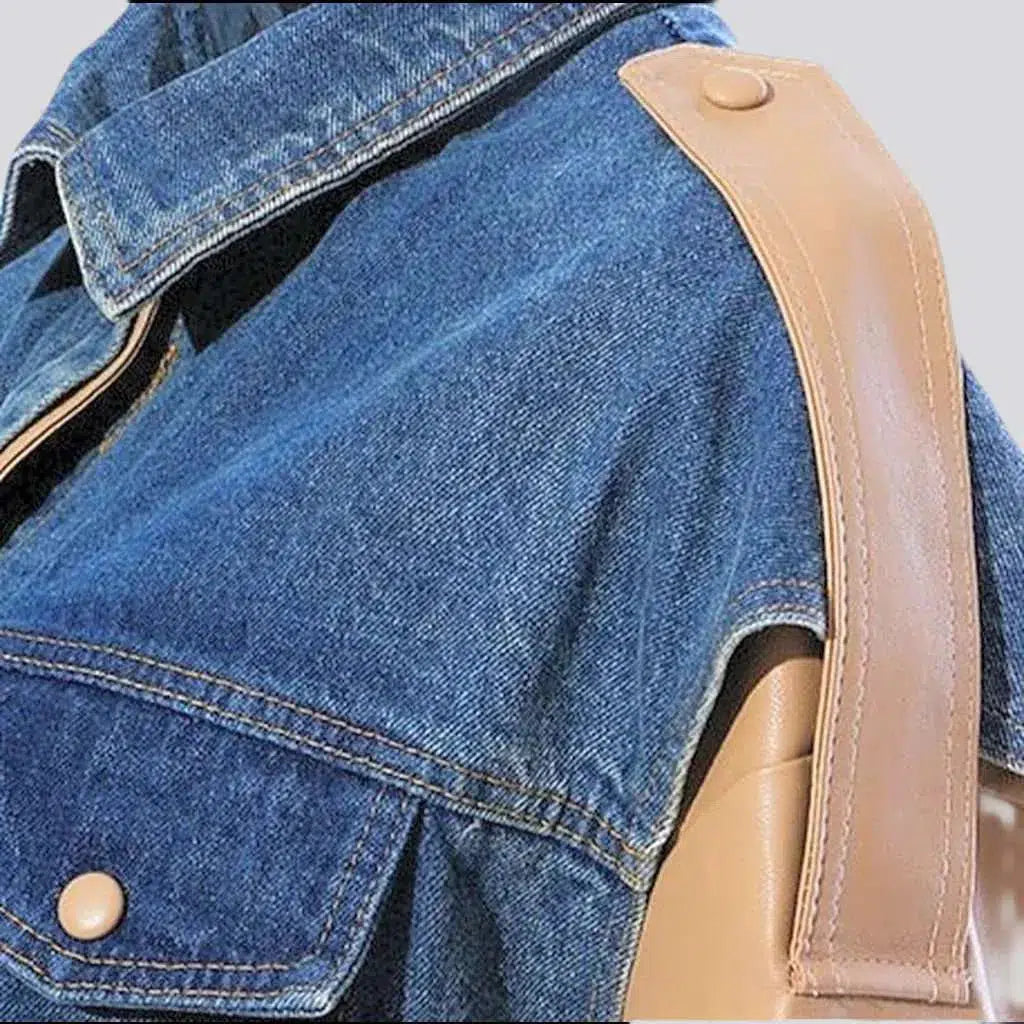 Mixed-fabrics regular jeans jacket
 for ladies