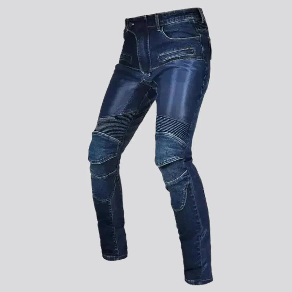Mesh dark-wash men's biker jeans
