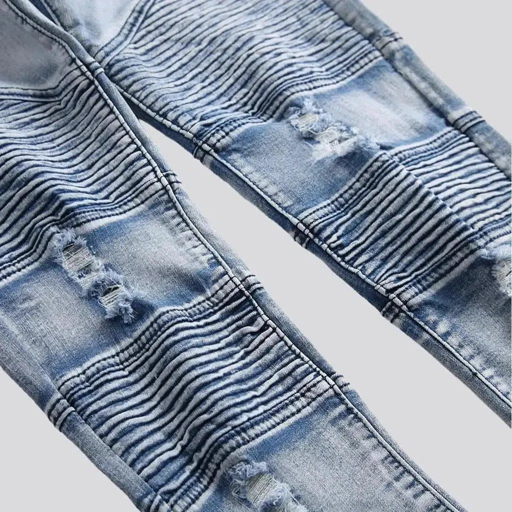 Distressed skinny men's moto jeans