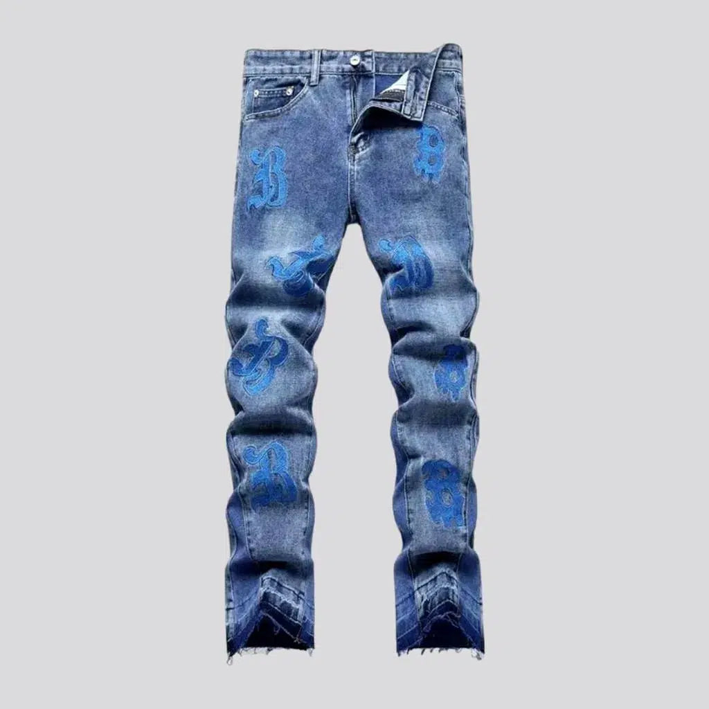 Light-wash embroidered jeans