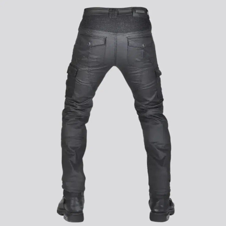 Wax black biker jeans
 for men
