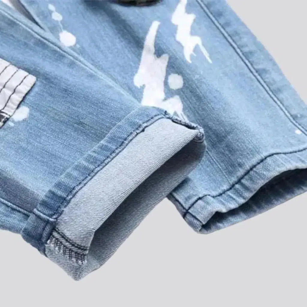 Mid-waist patchwork jeans
 for men