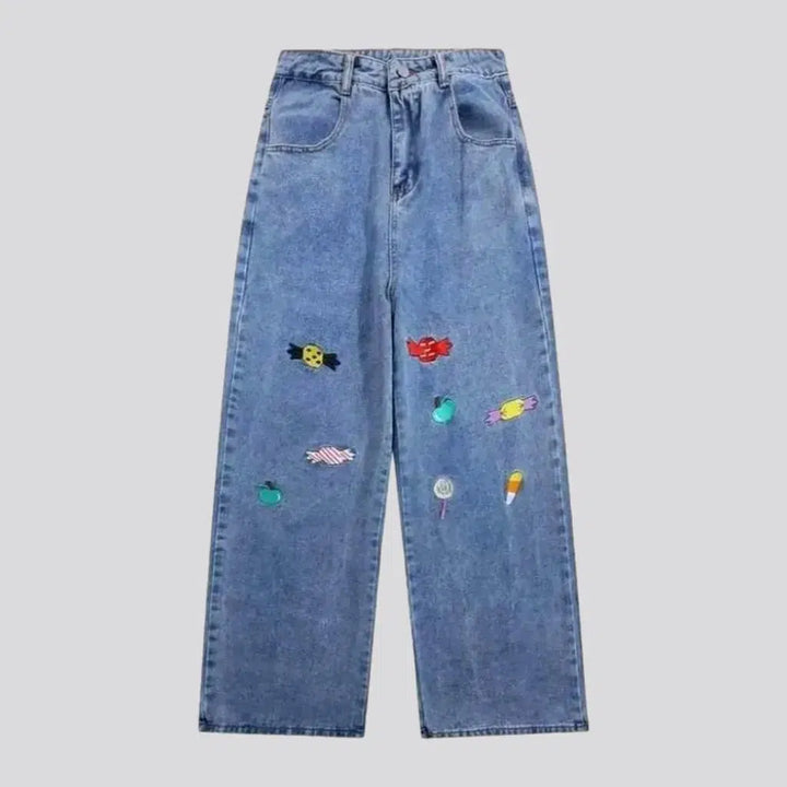 Color-print floor-length jeans