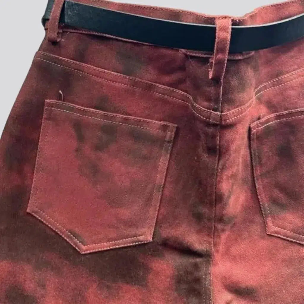Tie-dyed high-waist denim shorts