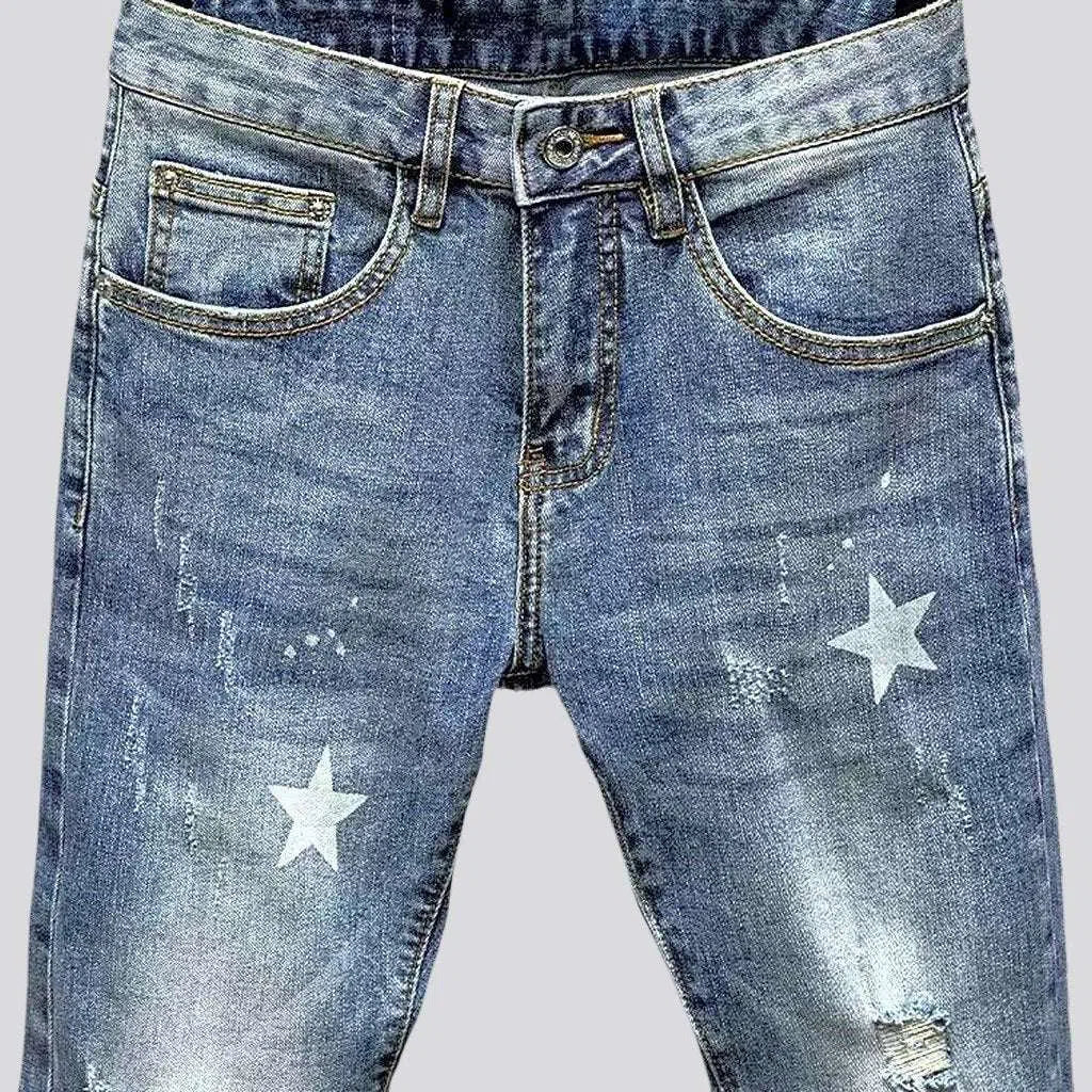 Medium wash men's sanded jeans
