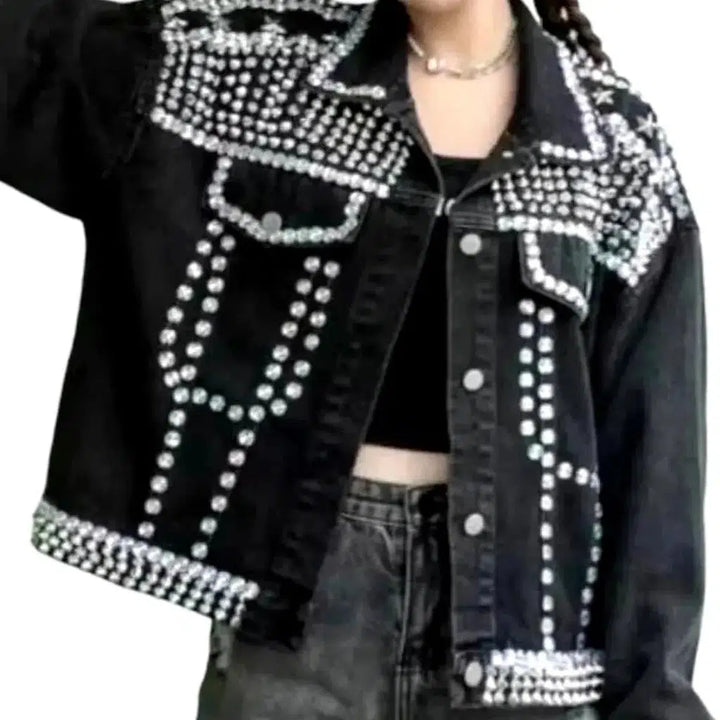 Pearl embellished jeans jacket
 for women